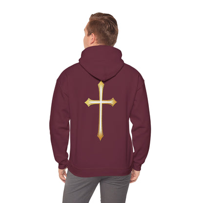 Men’s Gold Cross Hoodie – Bold Christian Faith Hoodie with Front & Back Design