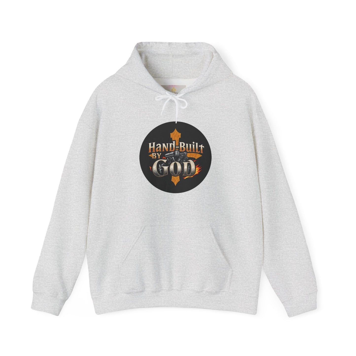 Hand Built by God Men’s Christian Hoodie – Cross & Engine Design