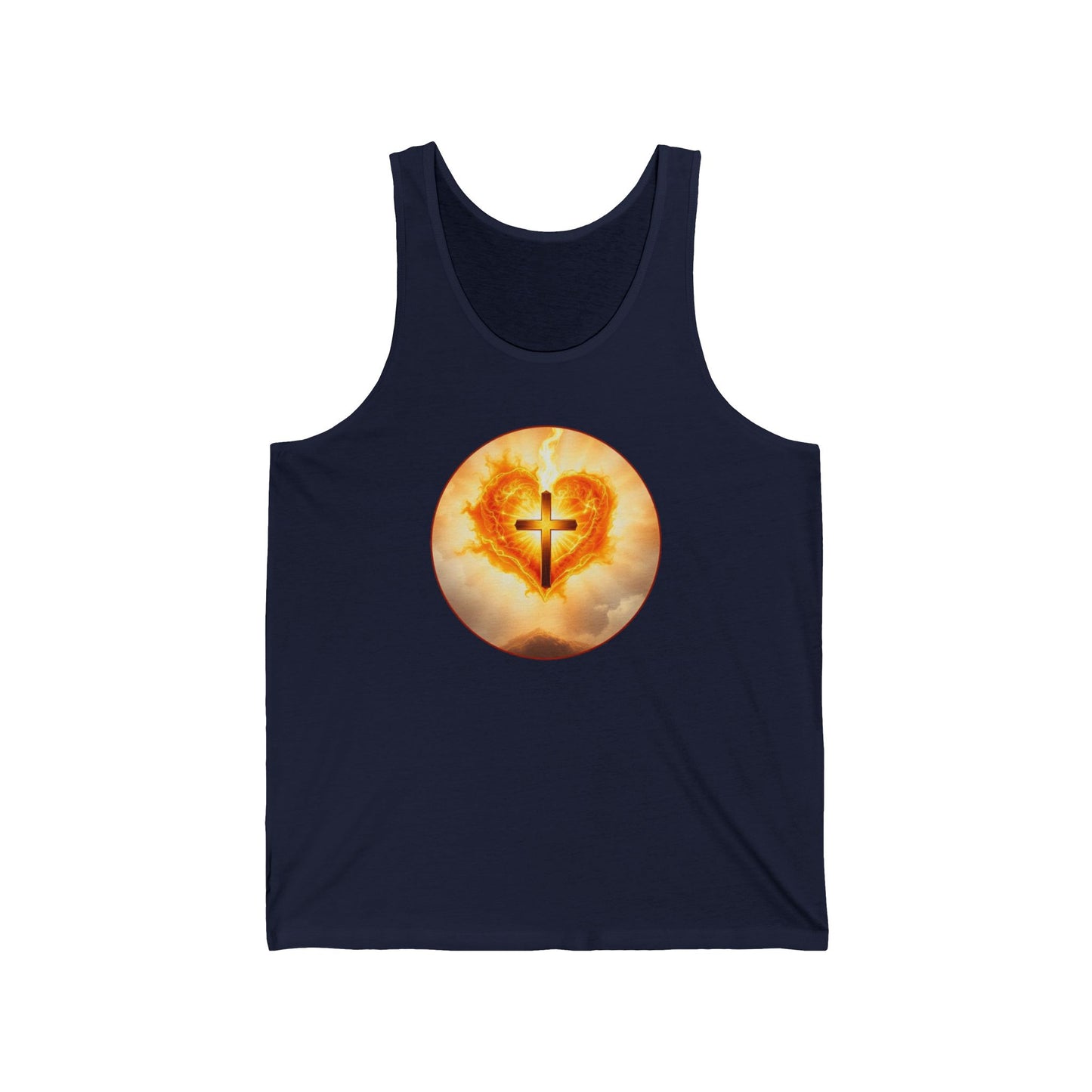 Women’s Sacred Heart Tank Top – Flaming Heart & Cross – Christian Devotional Wear