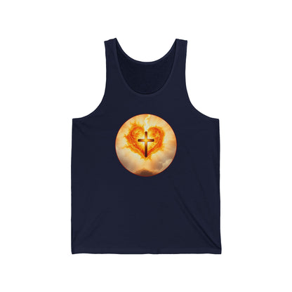 Women’s Sacred Heart Tank Top – Flaming Heart & Cross – Christian Devotional Wear