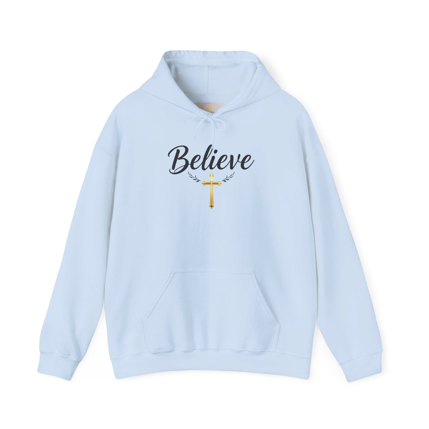 Believe - Women's Christian Hoodie with Golden Cross