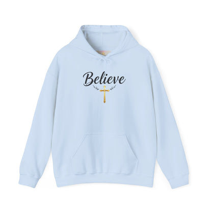 Believe - Women's Christian Hoodie with Golden Cross