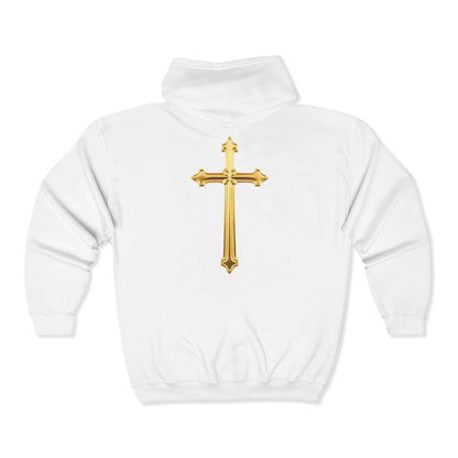 Golden Grace Women's Zip-Up Hoodie with Gold Cross Design
