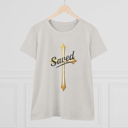 Saved Women’s Tee – Christian Faith Shirt with Cross Design