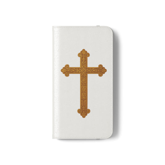 White with Gold Cross & 1 Corinthians 1:18 - Samsung Flip/Wallet Phone Case