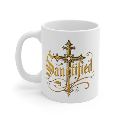 “Sanctified” Ceramic Mug – Cross Design