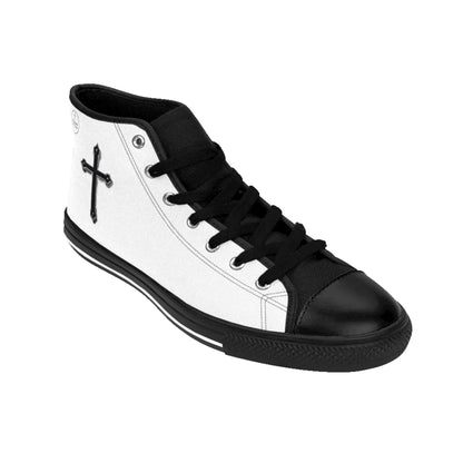 Faithful Stride Shadow – Men’s White High-Top Sneakers with Black Cross, Black Sole & Tongue