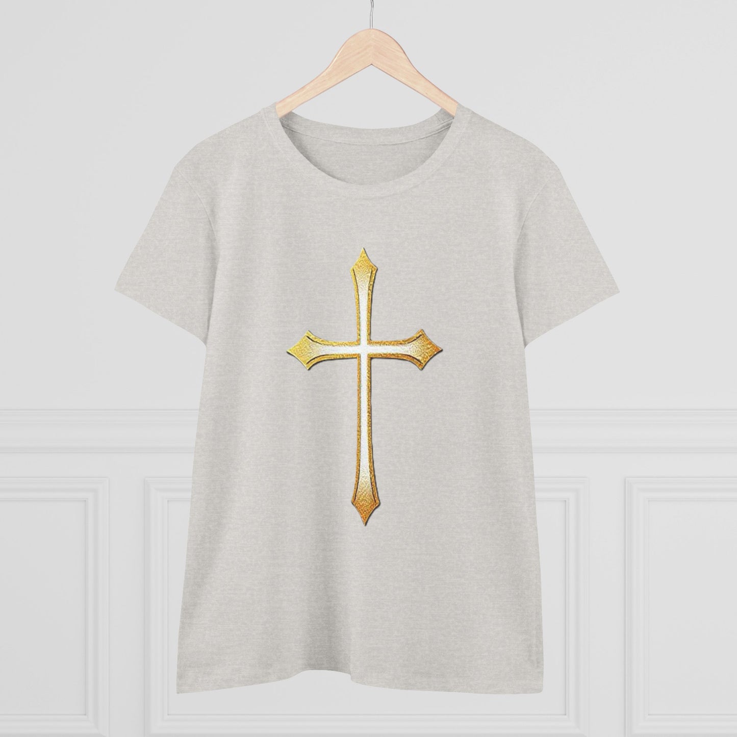 Women’s Gold Cross Tee – Christian Faith Shirt with Bold Cross Design