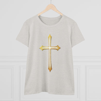 Women’s Gold Cross Tee – Christian Faith Shirt with Bold Cross Design