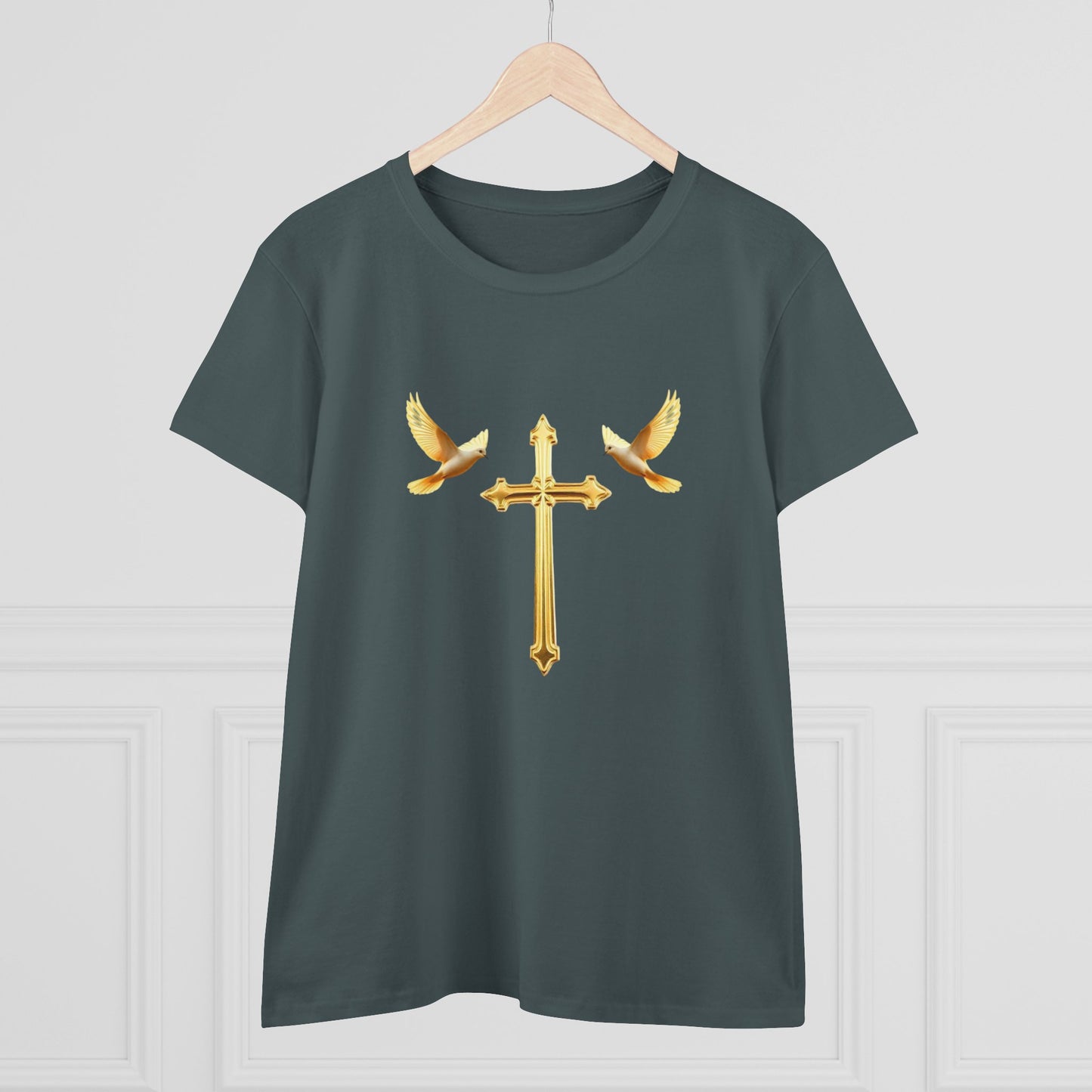 Flight of Grace – Gold Cross & Doves Tee