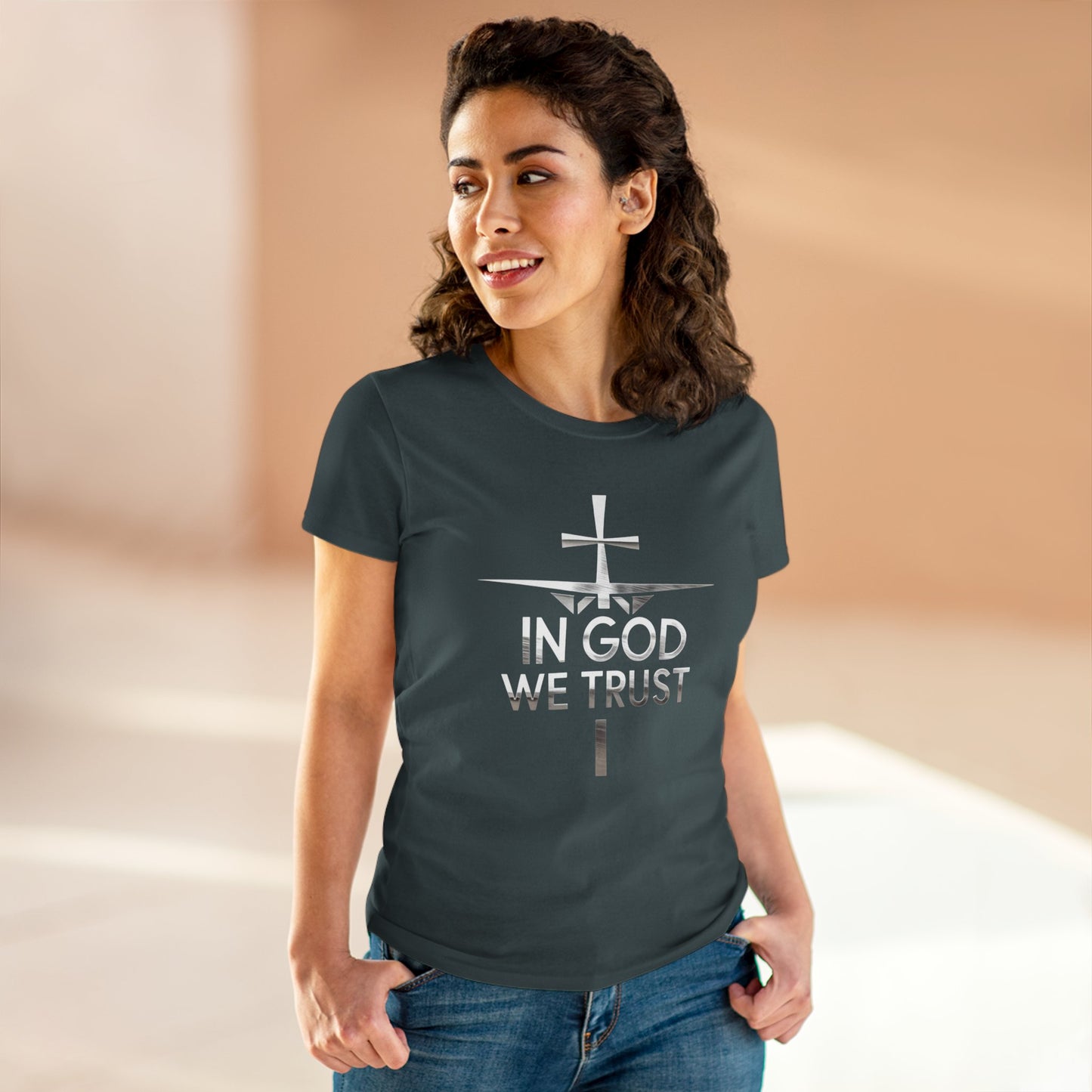 In God We Trust | Women’s Christian Tee with Scripture Back Print