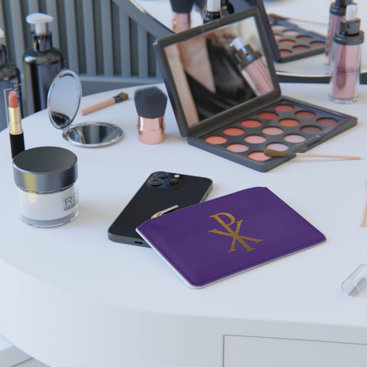 “Divine Seal” | Women’s Mini Clutch in Purple – Gold Chi Rho Elegance