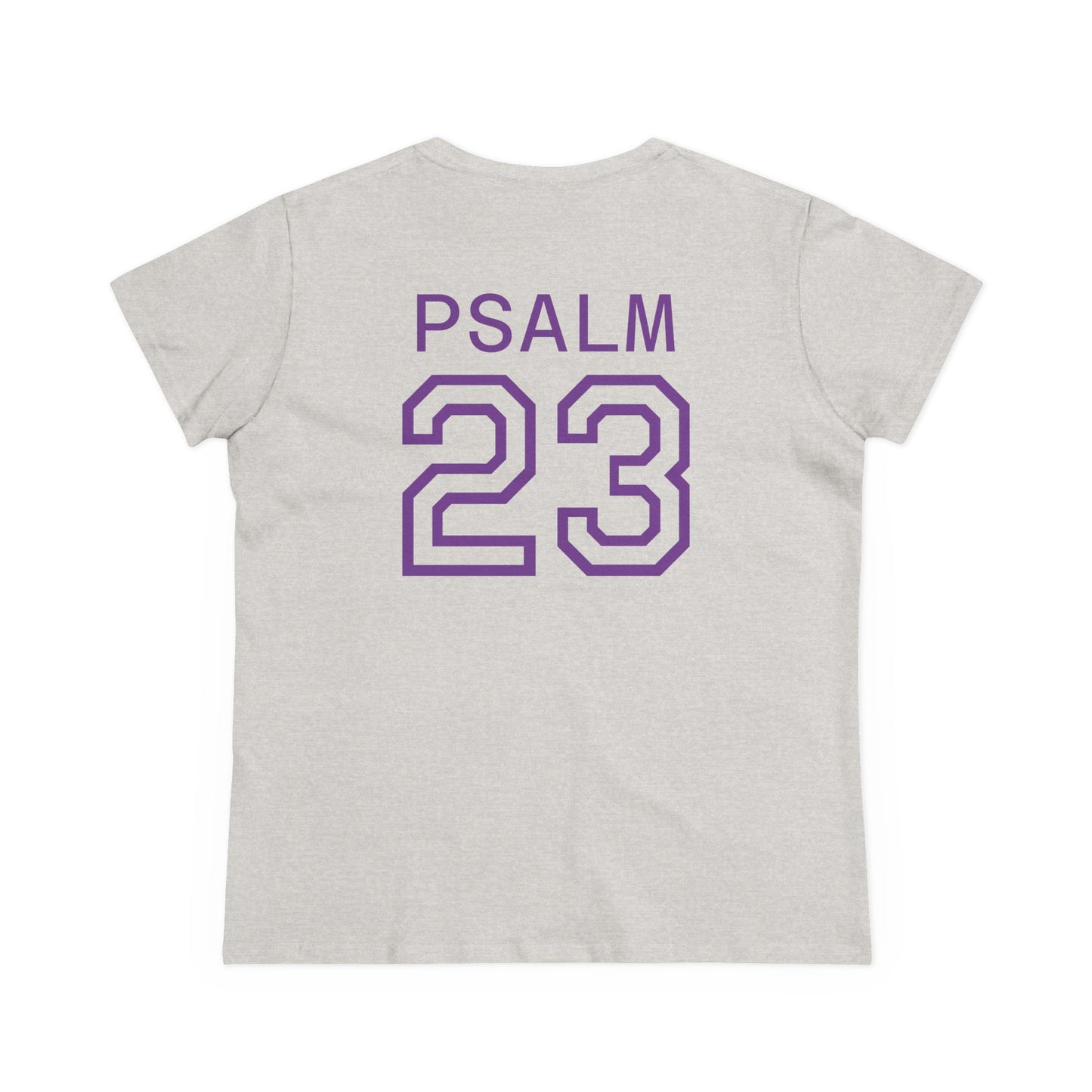 Psalm 23 Women’s Tee – Inspired Sports-Style Shirt (Purple Numbering)
