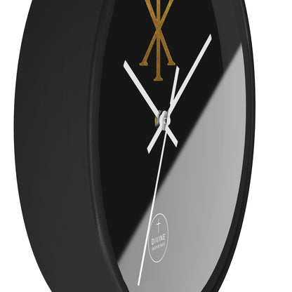Gold Chi Rho Wall Clock Black Base – Elegant Christian Symbol Decor