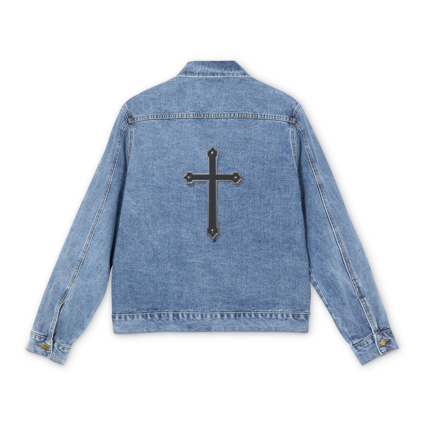 Men’s Denim Jacket with Black Cross – Faith Worn Bold