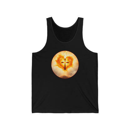 Women’s Sacred Heart Tank Top – Flaming Heart & Cross – Christian Devotional Wear