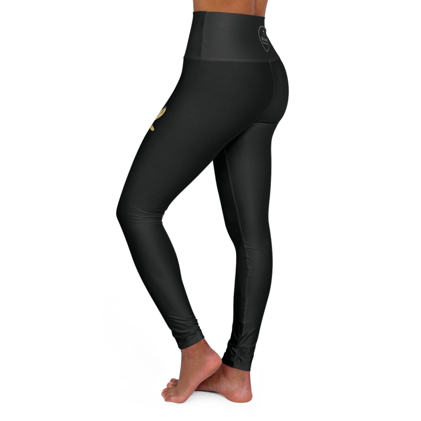 Golden Dove Women’s High-Waisted Yoga Leggings in Black – Spirit of Peace and Power
