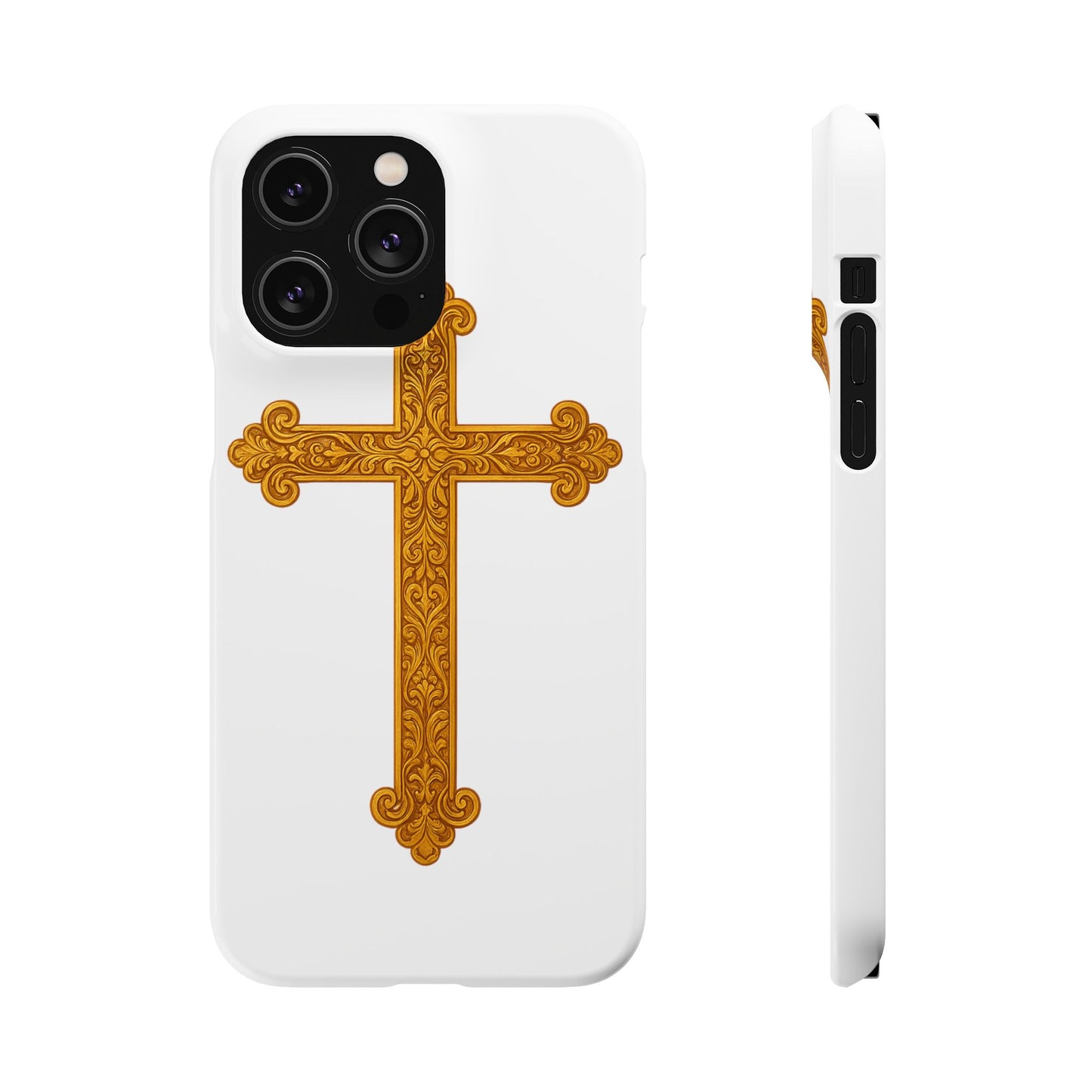 White iPhone Snap Case – Gold Cross Design