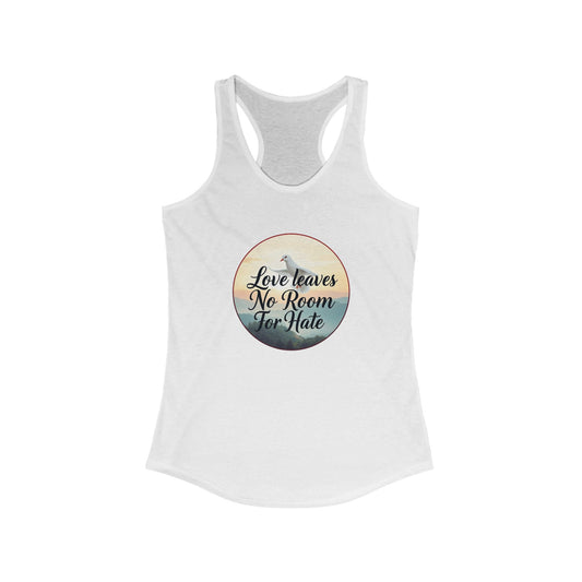 Women’s Racerback Faith Tank – Love Leaves No Room For Hate Dove & Scripture-Inspired Design