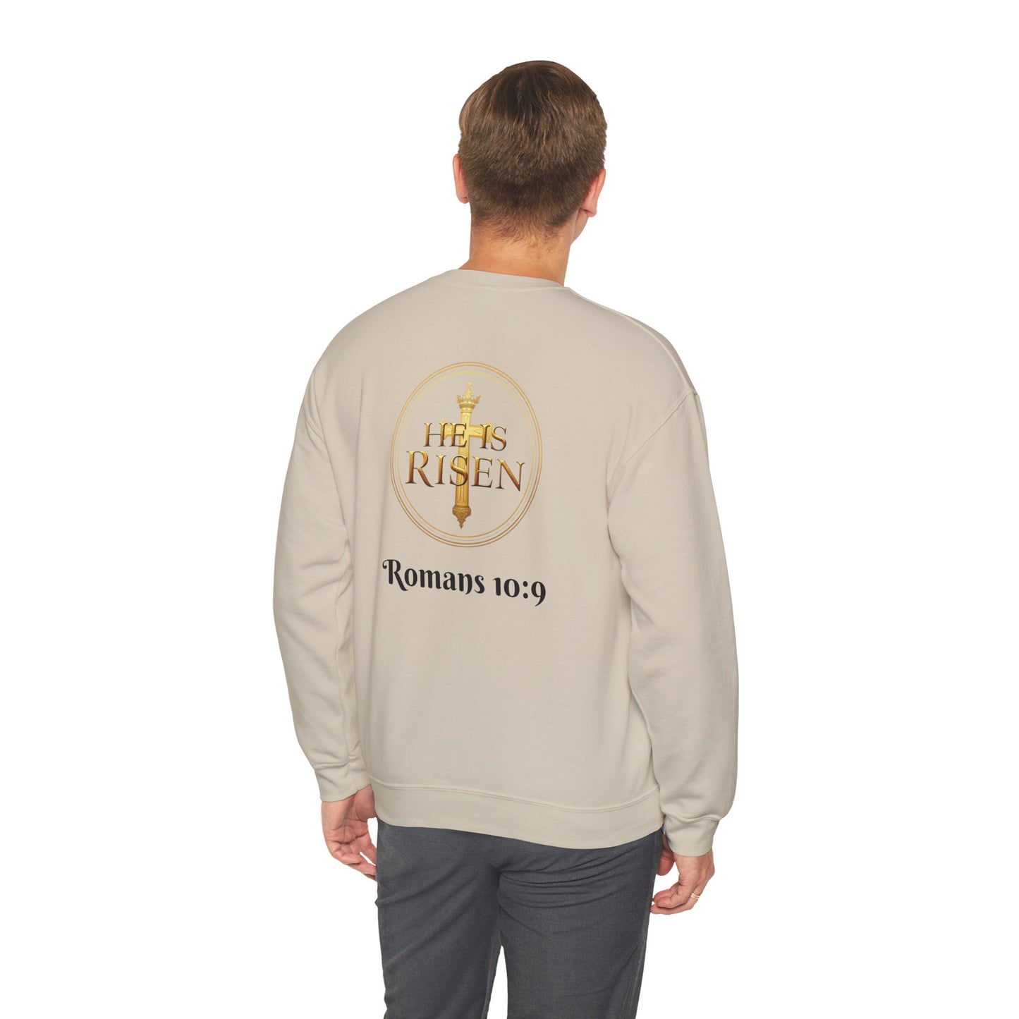 Romans 10:9 Christian Sweater – Jesus Is Lord & He Is Risen (Dark Lettering)
