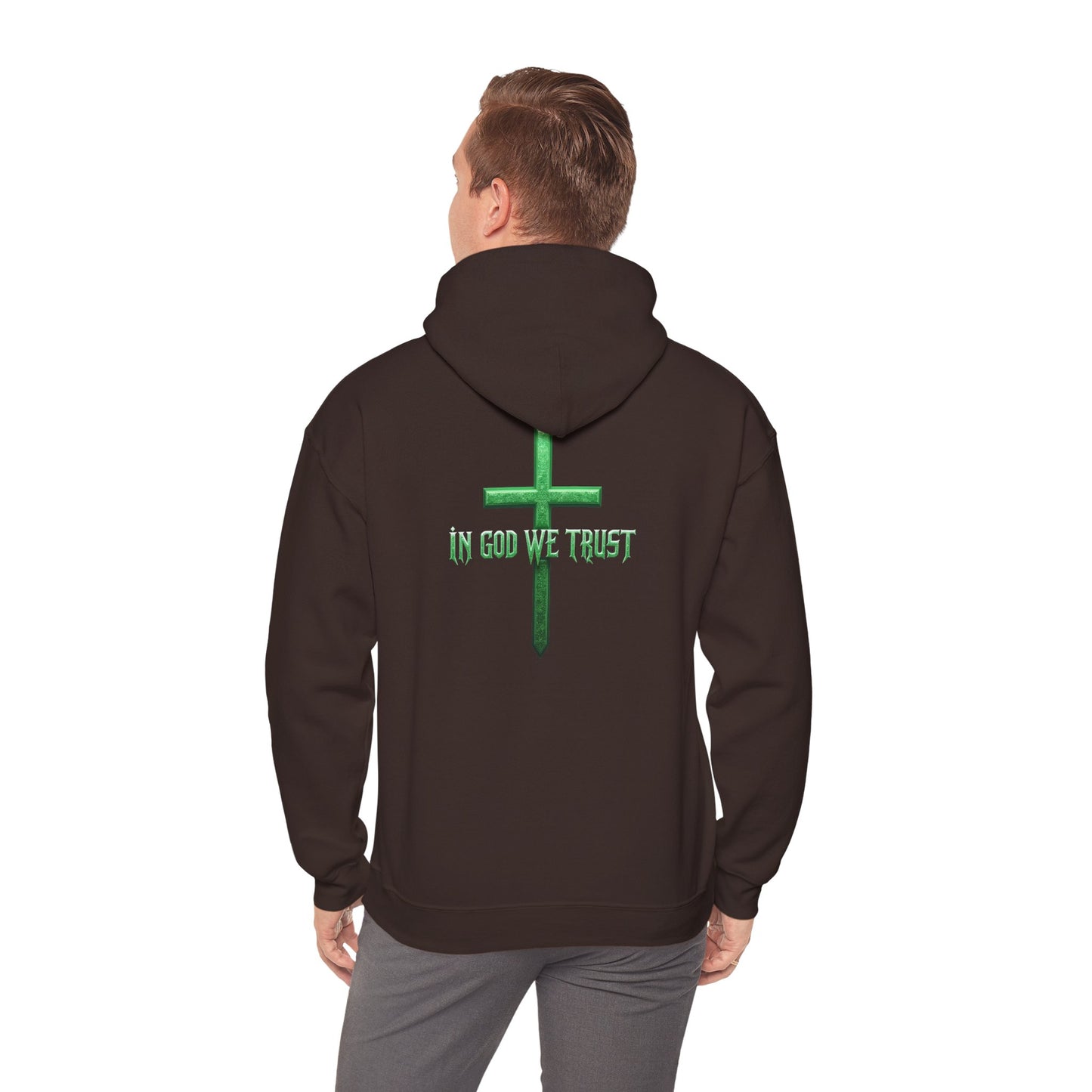 In God We Trust – Men’s Christian Hoodie (Green Design)