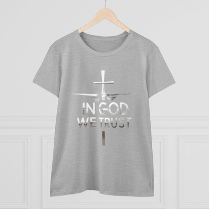 In God We Trust | Women’s Christian Tee with Scripture Back Print