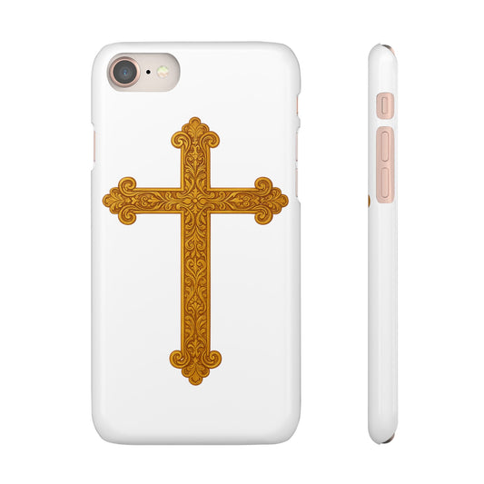 White iPhone Snap Case – Gold Cross Design