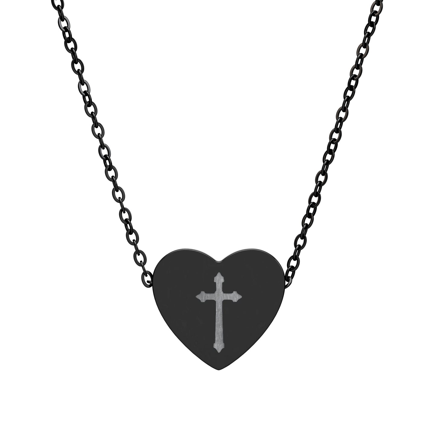Bold Cross Engraved Heart Necklace – Statement Christian Jewelry
