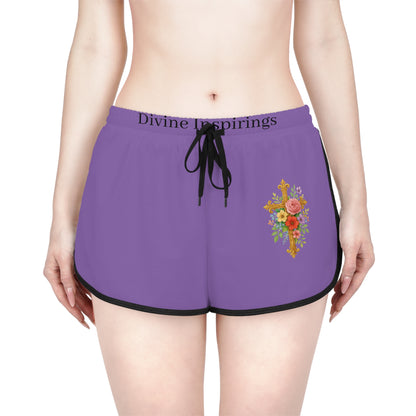Blooming Faith Women's Shorts in Purple with Floral Cross Design