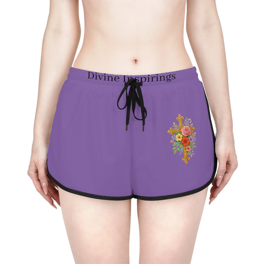Blooming Faith Women's Shorts in Purple with Floral Cross Design