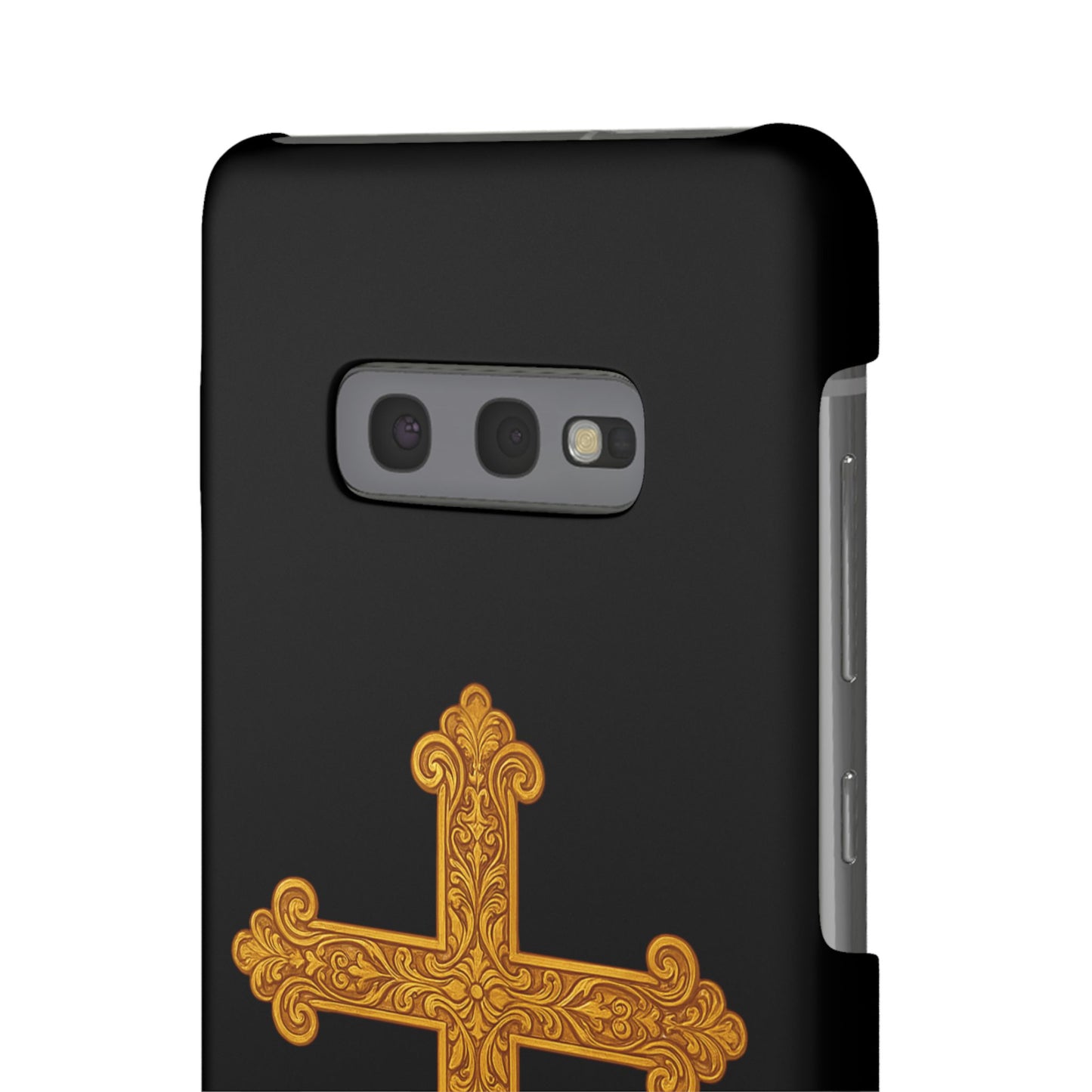 Black Samsung Snap Case – Gold Cross Design