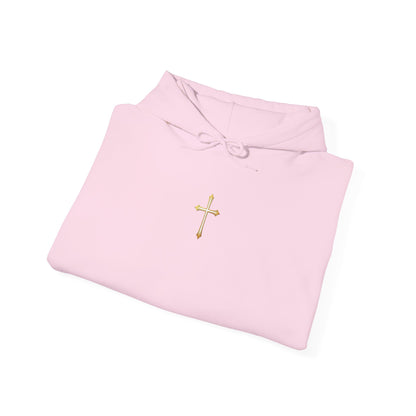 Women’s Gold Cross Hoodie – Christian Faith Hoodie with Front & Back Design