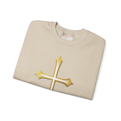 Men’s Gold Cross Sweatshirt – Bold Christian Faith Apparel
