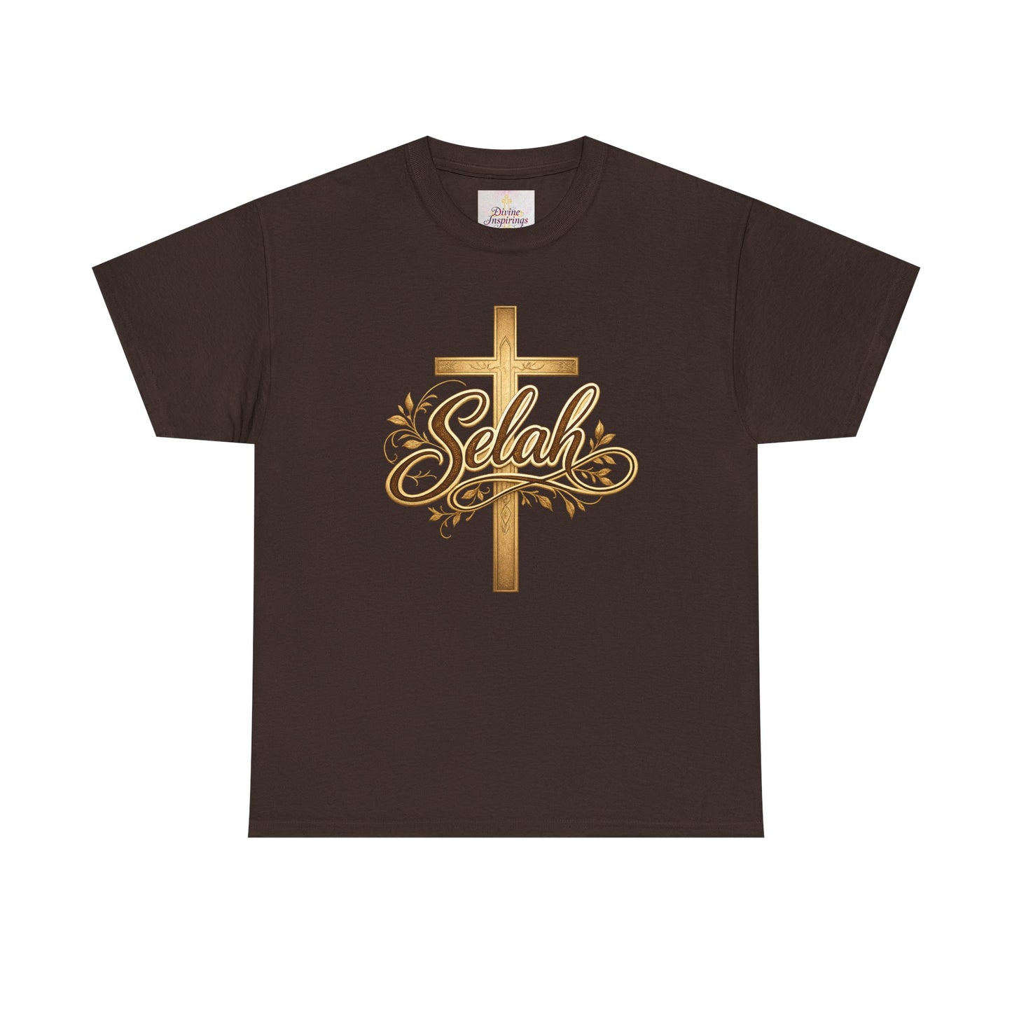 Selah Cross Tee — Women's Christian T‑Shirt with Gold Script