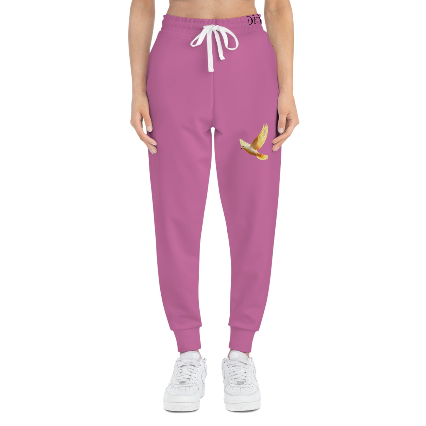 Peaceful Spirit Women's Jogging Pants in Pink with Dove in Flight Design