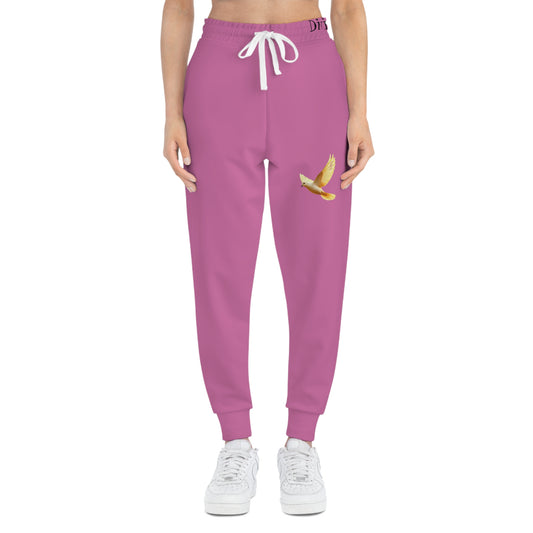 Peaceful Spirit Women's Jogging Pants in Pink with Dove in Flight Design
