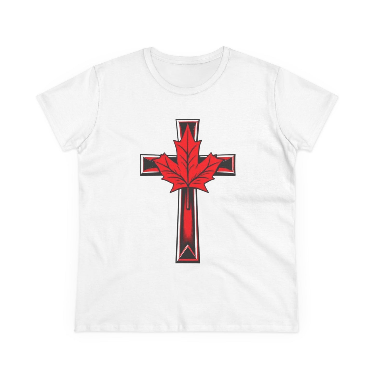 Faith & Flag – Women’s Tee with Maple Leaf Cross