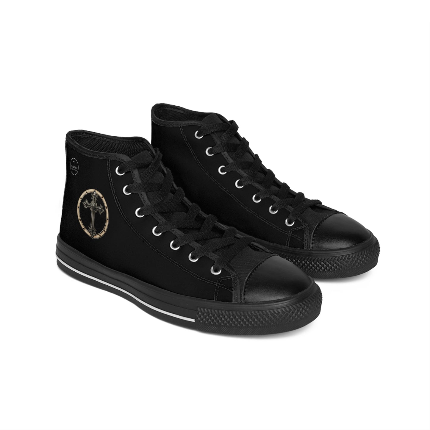 Shield of the Cross – Men’s Warrior High-Top Sneakers in Black  with Iron-Ring Emblem