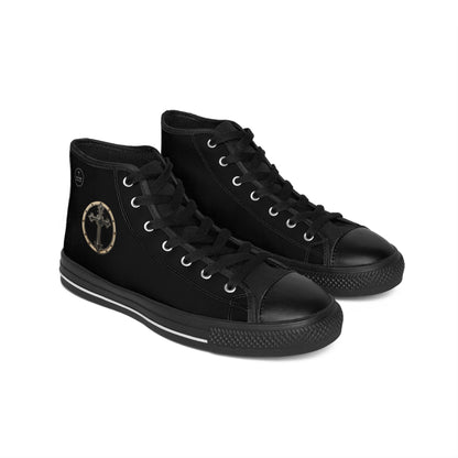 Shield of the Cross – Men’s Warrior High-Top Sneakers in Black  with Iron-Ring Emblem