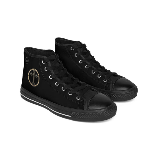 Shield of the Cross – Men’s Warrior High-Top Sneakers in Black  with Iron-Ring Emblem