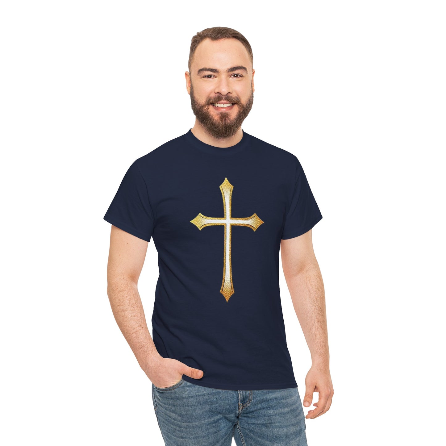 Men’s Gold Cross Tee – Christian Faith-Inspired Apparel