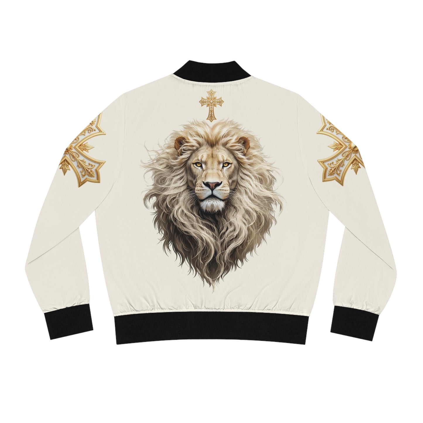 Christ is King (Lion of Judah) - Women's Christian Bomber Jacket (Cream)