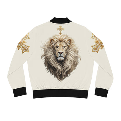 Christ is King (Lion of Judah) - Women's Christian Bomber Jacket (Cream)