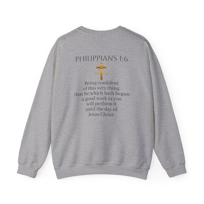 Becoming Men’s Faith Sweatshirt – Dark Lettering (Philippians 1:6)