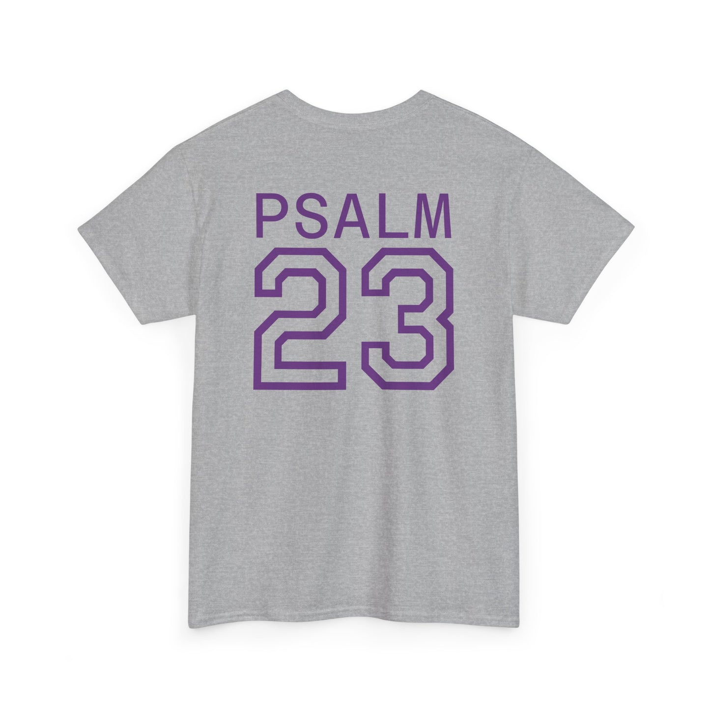 Psalm 23 Men’s T-Shirt – Inspired Sports-Style Shirt (Purple Lettering)
