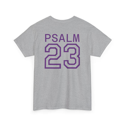 Psalm 23 Men’s T-Shirt – Inspired Sports-Style Shirt (Purple Lettering)