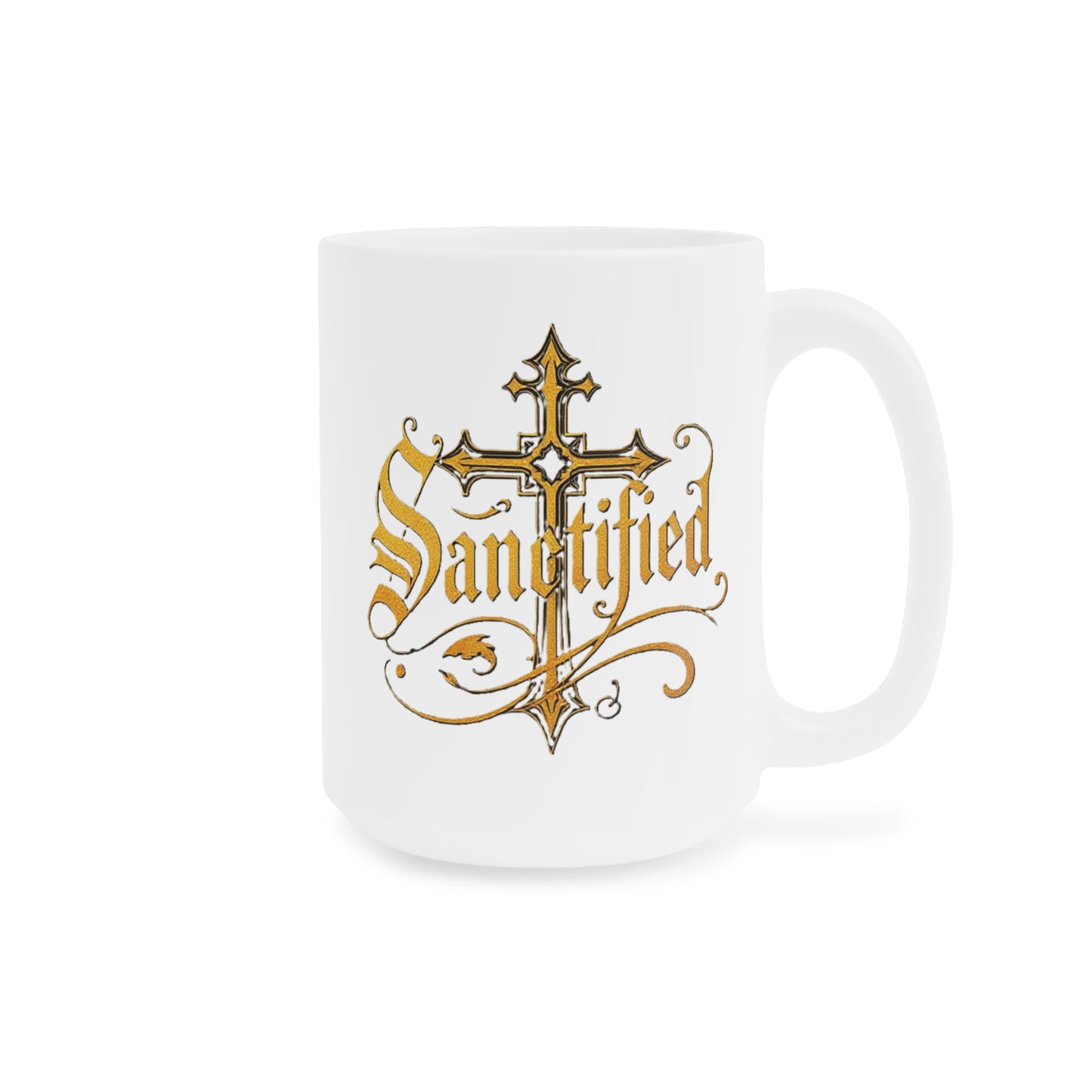 “Sanctified” Ceramic Mug – Cross Design