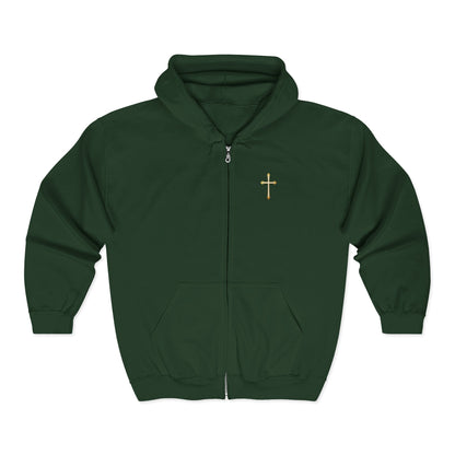 Men’s Modern Gold Cross Zip-Up Hoodie – Everyday Comfort with Faith