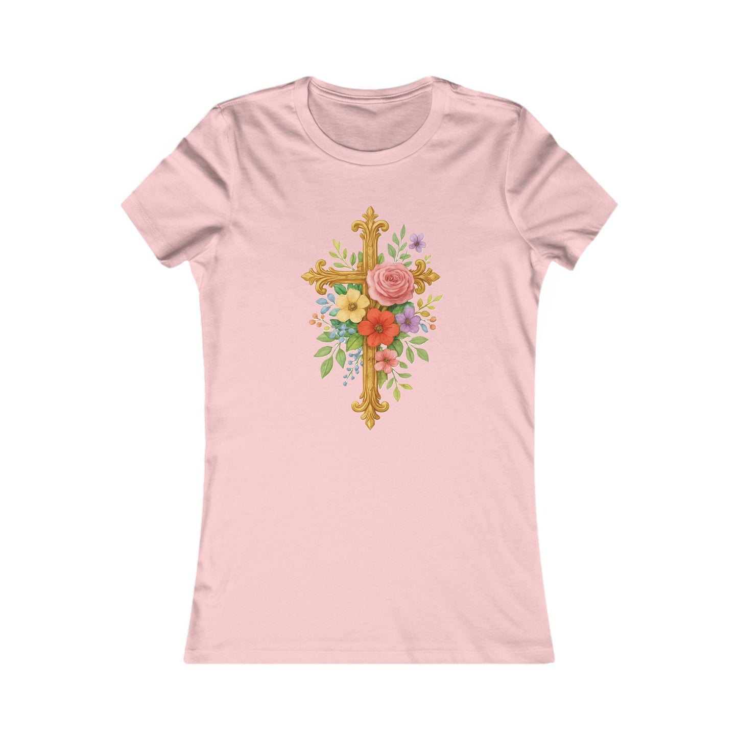 Floral Cross Women’s Favorite Tee – Faith in Full Bloom