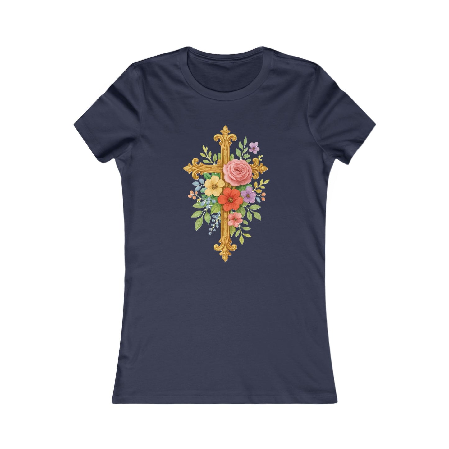 Floral Cross Women’s Favorite Tee – Faith in Full Bloom